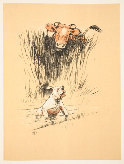 Bull and Dog in Field by Cecil Charles Windsor Aldin